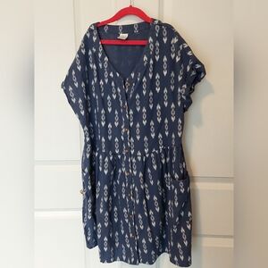 Peyton & Parker Navy Blue Button Down Dress With Pockets Girl's L 14 Linen Rayon